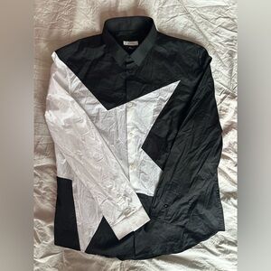 Versace Collection Geometric Button Down Dress Shirt Black White 17.5 44